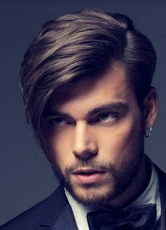 Modern Tuxeto Chic Hairstyle with Long Swept bang
