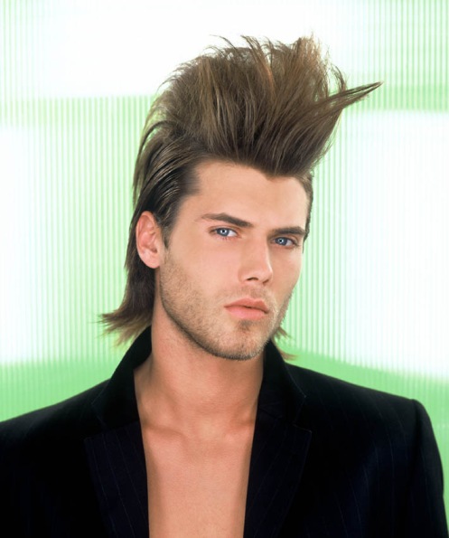 Men's Medium Hair Style_funky style with high on the top and stick up
