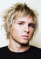 Wavy and spiky man hairstyle with full of layers and spiky swept bangs in blonde hair.JPG
