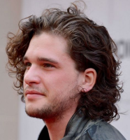 Men curly long hair with long curly side bangs