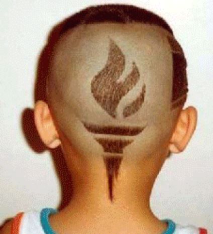 Cool little boy hairstyle with Olympic torch hairshape.JPG
