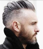 Cool men's short  hairstyle with long bang grey hair.JPG