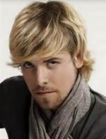 Medium long wavy mens haircut in blonde and highlights.JPG