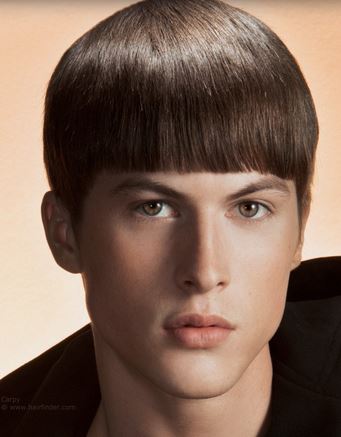 Chic mans short hairstyle with long straight bang