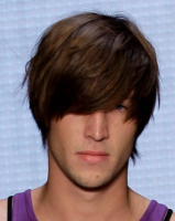 Hot 2013 men haircuts with layers and very long bangs overing the eye hairstyle with medium short hair length.PNG
