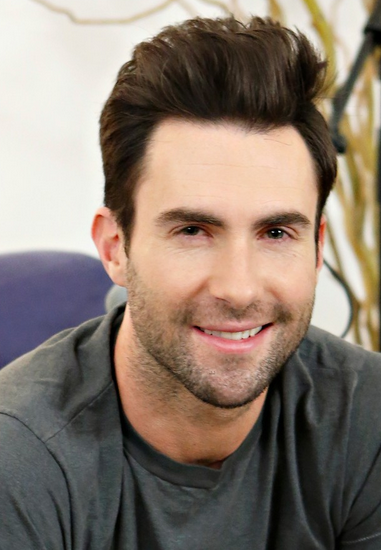 Handsome singer Adam Levine with his short haircut with long wavy bangs pulled to the top.PNG
