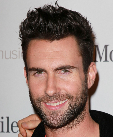 Hot singers photos of Adam Levine with his short layered haircuts with long spiky on the top.PNG
