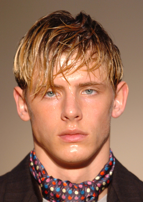 image of Men's Short Hair Style with long bang in blonde
