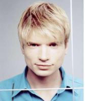 Blonde Man Short Hair cut blonde hair and long bang
