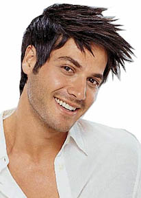 Man's Medium Haircut with layered long bangs in dark brown

