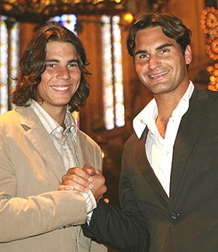 Curly hair Rafael Nadal with Roger Federer.jpg
