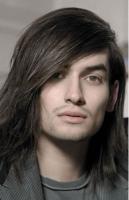 Picture of long man hairstyle iwth layers and very long side bangs in dark hair color.JPG
