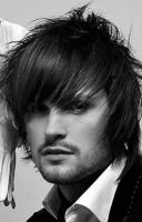 Medium long men stylish hairstyle with very long bangs with full of layers and high lights.JPG