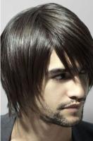 Men modern medium short hairstyle with very long layered bangs looking very hot.JPG